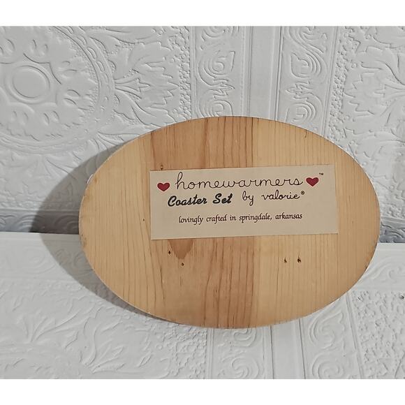 Coaster Set Homewarmers By Valorie Hearts with Wood Base Cottagecore Shabby Chic - Picture 7 of 10